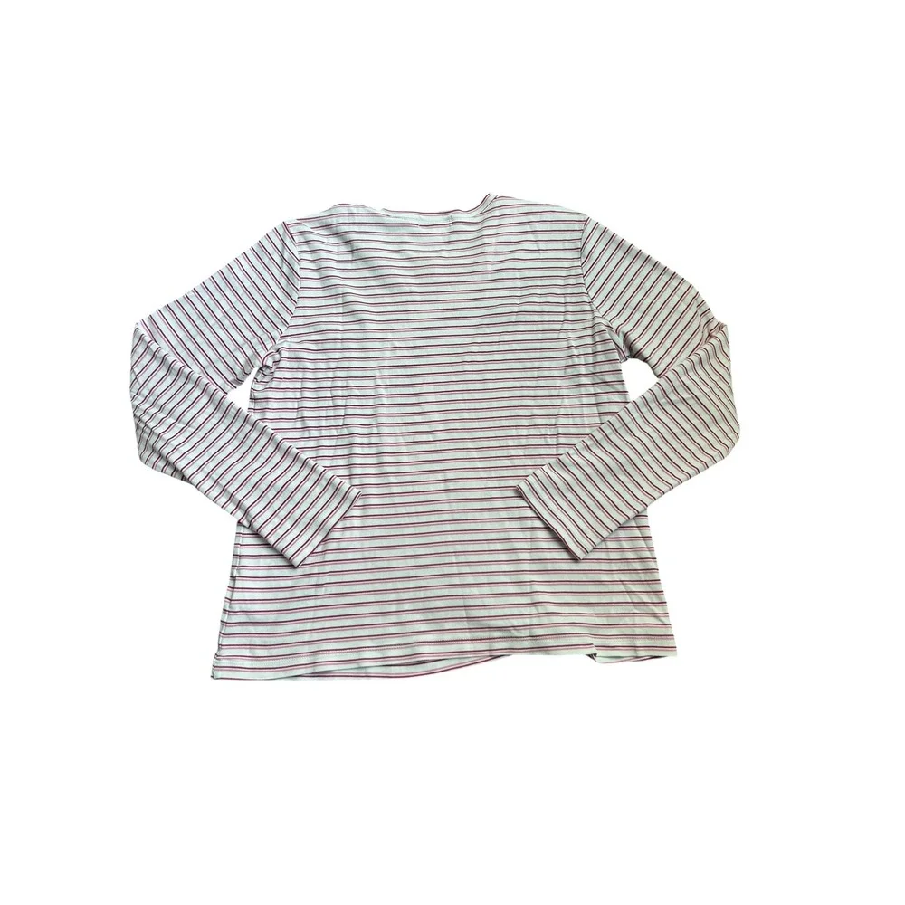 LAKE White Red Striped Pima Cotton Pajama Set Crew Long Sleeve Wide Leg Medium